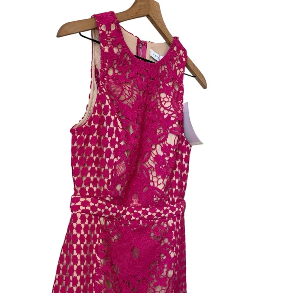 NEW Endless Rose Lace Overlay Mini Shift Dress Sz M Pink Fuschia Cut Out Party - Picture 2 of 13